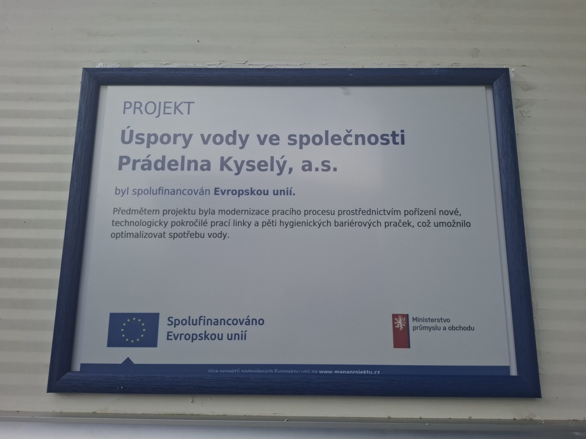 Úspory vody ve společnosti Prádelna Kyselý, a.s.